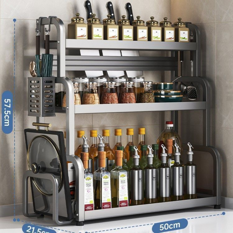 Estante de almacenamiento de cocina de acero al carbono grueso sin perforación estante de condimento estante de cuchillo de mesa estante de almacenamiento multifuncional almacenamiento de utensilios de cocina