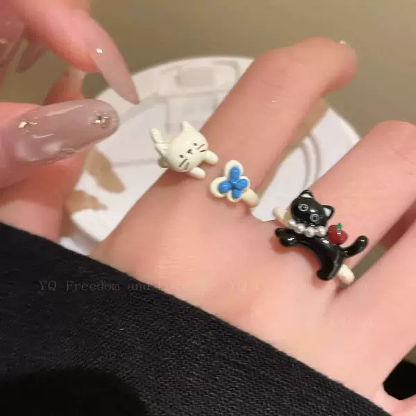 Cute Kitten Ring, Creative Open Ring, Niche Childlike, Sweet and Girly Fashion Ring, Trendy Bracelet
