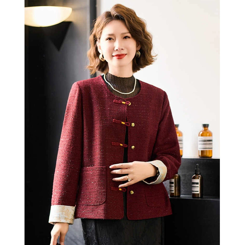 Кардиган весна-осень для мамы в стиле Chanel, западный шик, размеры XL–5XL, цвета бордовый и серый