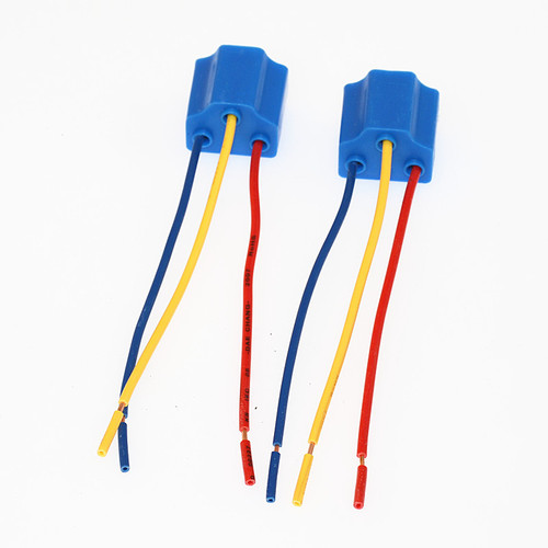 Blue H4 ceramic socket car light bulb holder copper wire h4 female plug car ceramic socket blue H4