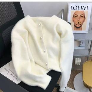 Korean Version 2025 Autumn and Winter New Soft Faux Mink Velvet Sweater Cardigan with a Unique Design, Niche Solid Color Knit Top for Women