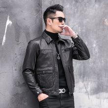 真皮皮衣男士2025春秋新款油蜡头层牛皮夹克商务休闲翻领修身外套