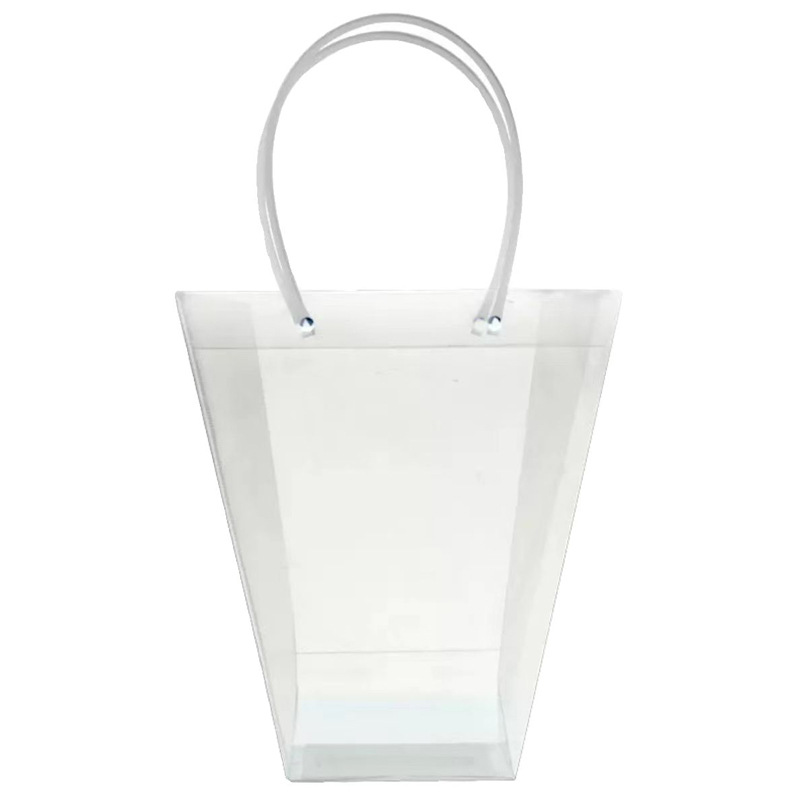 PP flor bolso de regalo bolsa de embalaje suculenta en maceta Rosa bolsa de plástico de mango largo bolso de mano transparente trapezoidal