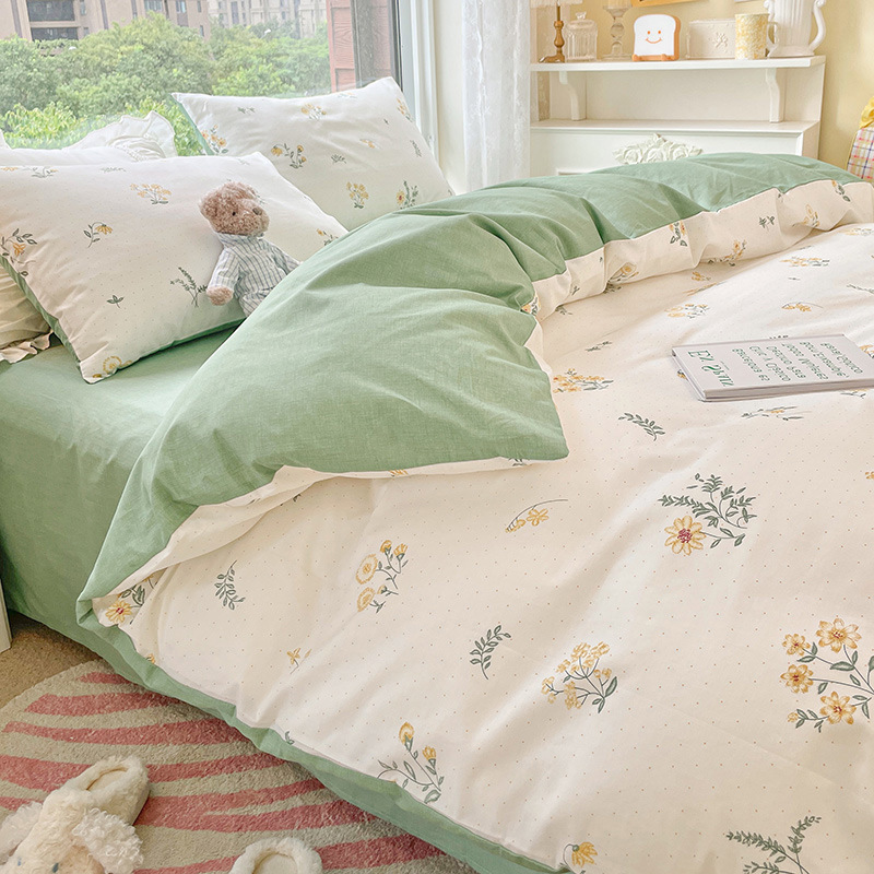 Ropa de cama de algodón de cuatro piezas de algodón 2025 nuevo estilo fresco edredón floral ropa de cama de dormitorio de tres piezas para cuatro estaciones