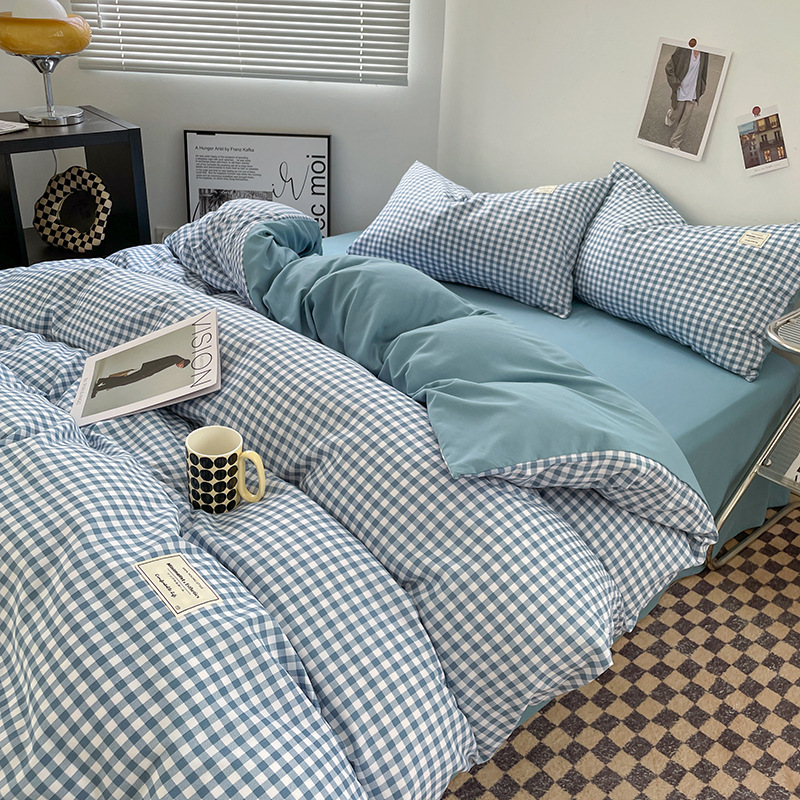 grade azul / Tamanho pequeno 1,2 m [capa de edredão 150*200 folhas 160*230 fronha] conjunto de três peças