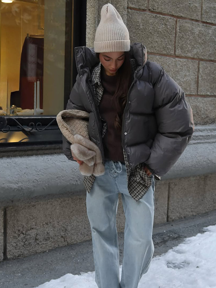 Moda simple y versátil hombre pequeño de color sólido de cuello vertical abrigo de algodón de manga larga 2025 otoño y invierno nuevo estilo transfronterizo europeo y americano
