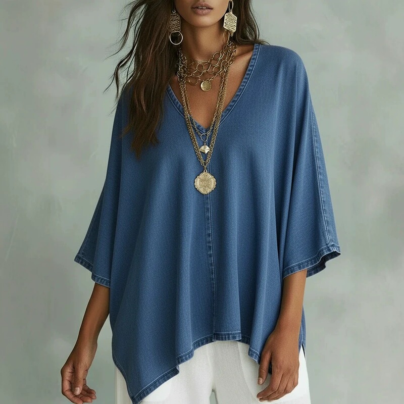 Tiktok Amazon Europe and America 2026 New Cross-Border Summer Women's Clothing Solid Color V-Neck Flowing Bat Sleeve Top T-Shirt Tiktok Amazon Europe and America 2026 New Cross-Border Summer Women's Clothing Solid Color V-Neck Flowing Bat Sleeve Top T-Shirt