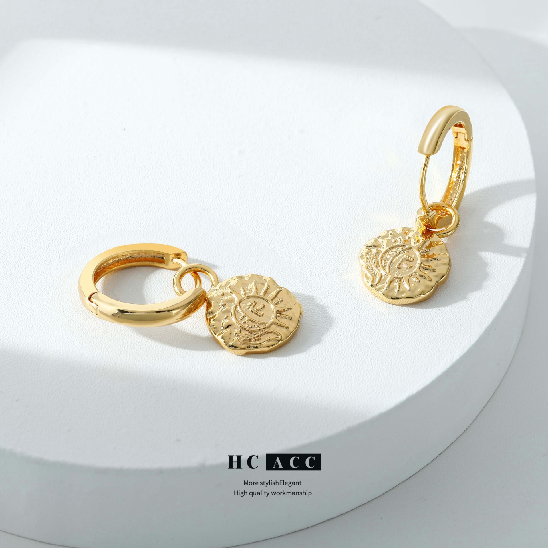sun-pendant-earrings-irregular-middle-ancient-texture-distinctive-female-ear-buckle-niche-necklace-women-jewelry