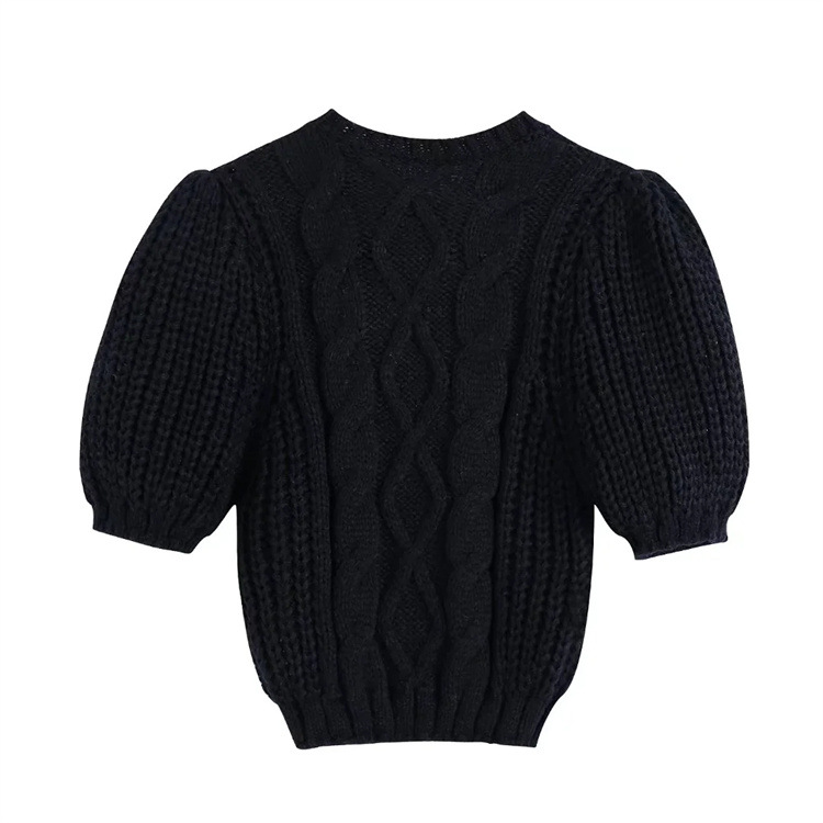 puff sleeve slim short solid color knitted sweater NSYJN118462