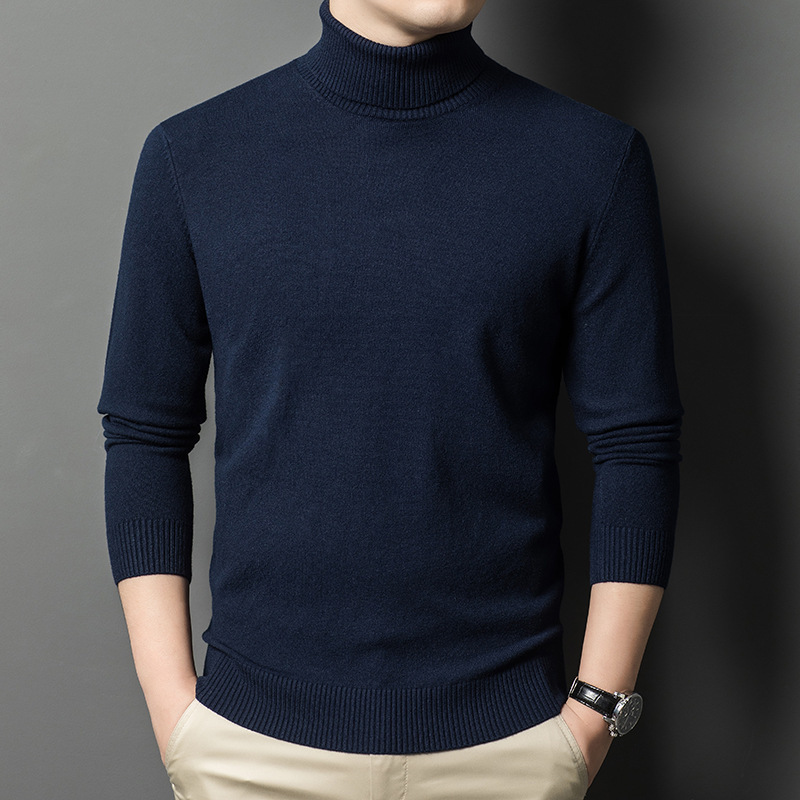 Winter New Men's Turtleneck Knitwear Business Casual Simple Pure Color Bottoming Top Thickeneded Warm Knitwear for Men