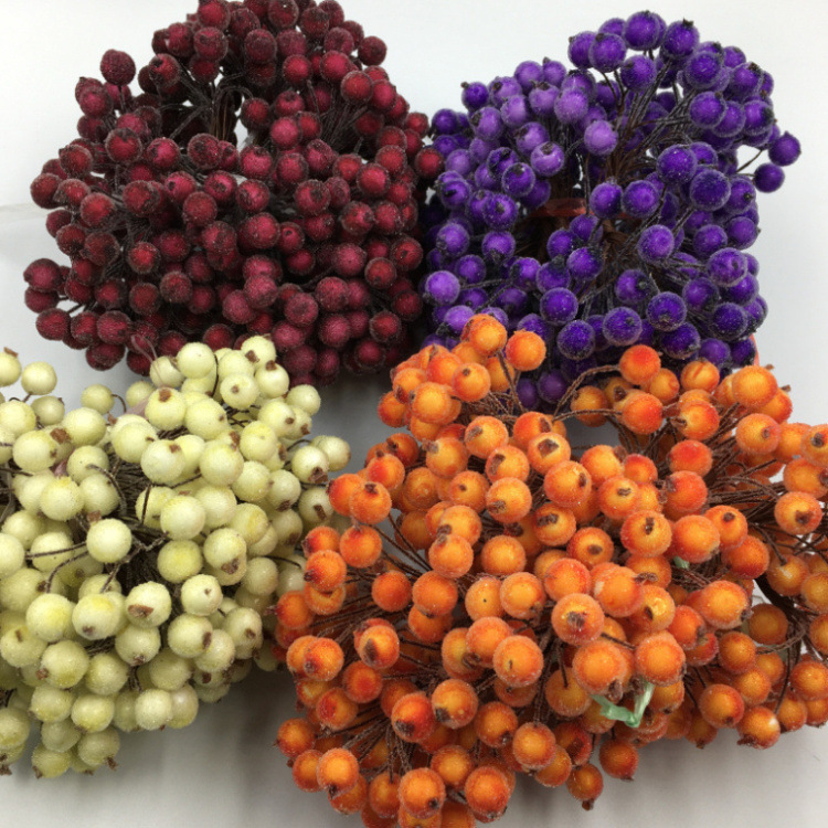 Simulated Foam Cream Berries Pomegranate Fruit Forest Girl Style Handmade Flower Arrangement Small Berries DIY Christmas Accessories Glass Beads Fruit