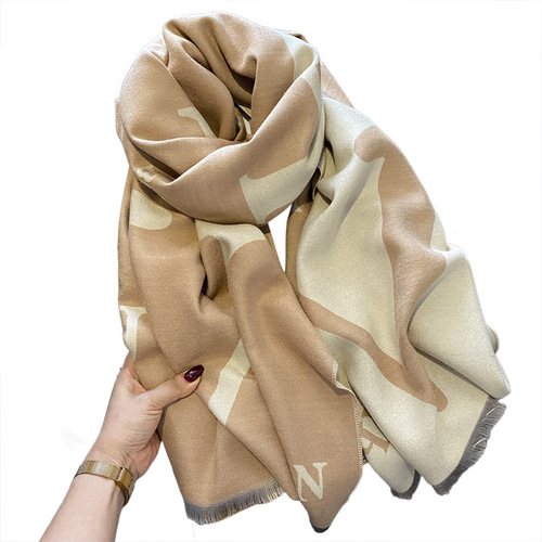 Letter flower scarf autumn and winter new style European and American style high-end outer windproof and warm imitation cashmere shawl scarf