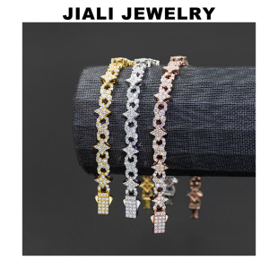 [Cross-Border New Product] European and American Fashion S925 Silver Moissanite Star Personalized Bracelet Design Hip-Hop Men's Tennis Chain