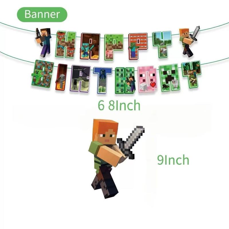 新しい Minecraft テーマのパーティーフラグピクセルワールド子供の誕生日パーティーの装飾用品ソーススポット|undefined