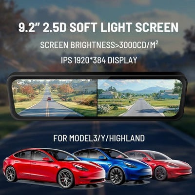 Suitable for Tesla Front and Rear Dual Recording Interior Rearview Mirror M3 My Hm3 Digital Streaming Rearview Mirror S92 (Rearview mirror/rearview mirror)