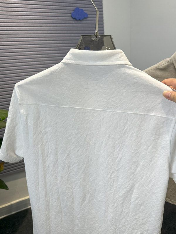リネン Tシャツ メンズ 半袖 夏 薄手 メンズ ラペル 無地 万能 スリット コットン リネン 半袖 トップス トレンド|undefined