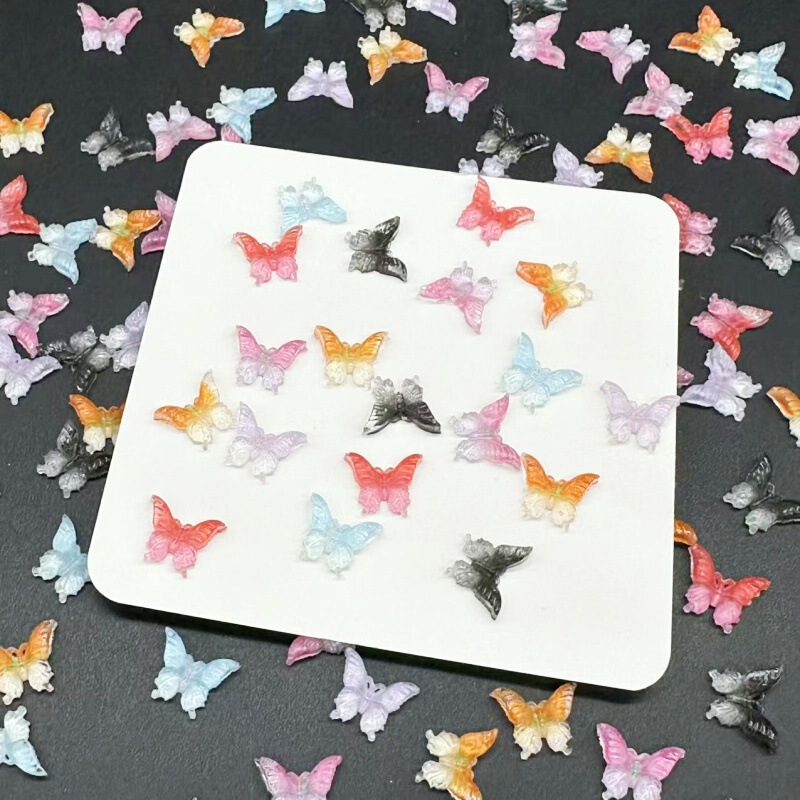 Two-Tone European and American 3D Bow Colorful Nail Cartoon Ins Xiaohongshu Influencer Style Fairy Nail Butterfly