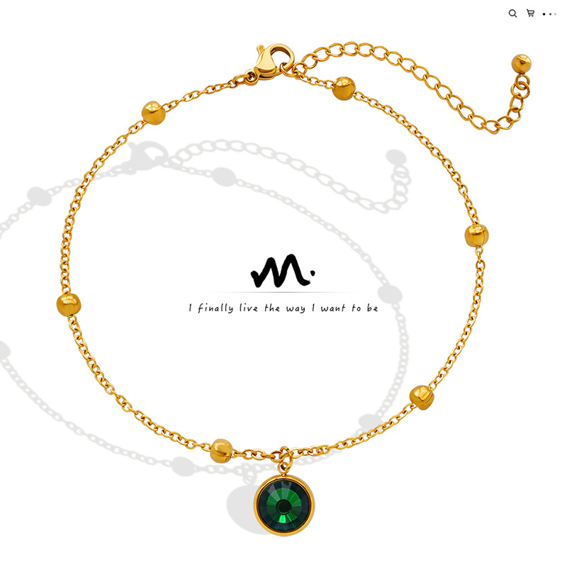 Coldness ins Ball Chain collocation green zircon Pendant Anklet personality fashion Jewelry S090