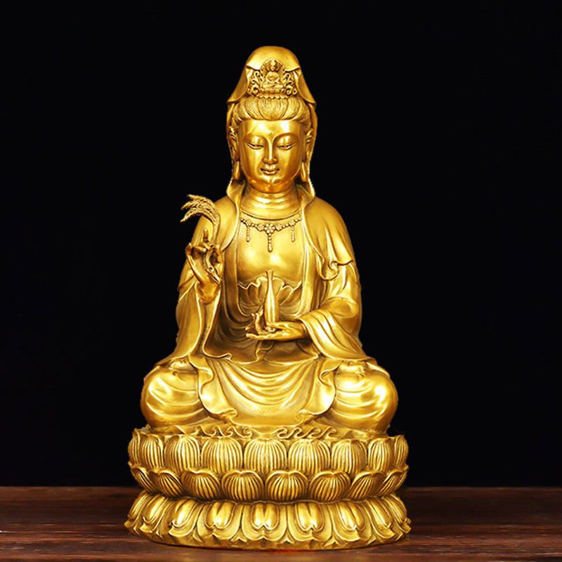 观音铜像铜摆件家居供奉南海观世音菩萨送子保平安佛堂柳枝观音