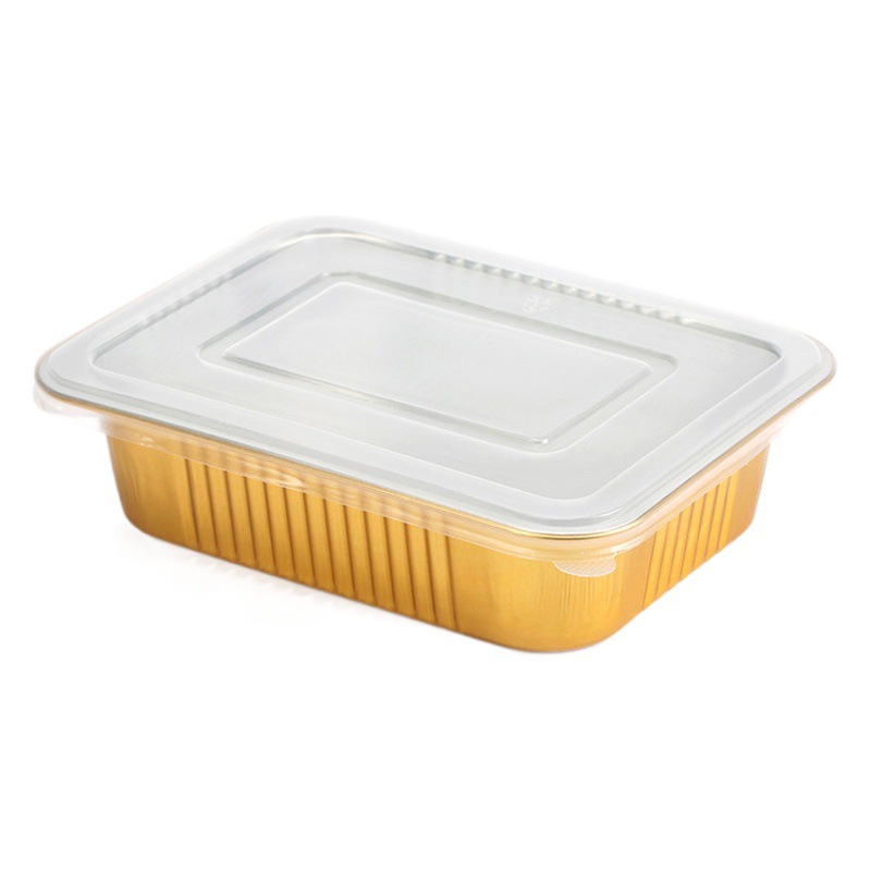 Caja de papel de estaño dorado de alta gama Caja de embalaje para llevar engrosada Caja de almuerzo de barbacoa rectangular desechable Caja de pastel de papel de aluminio