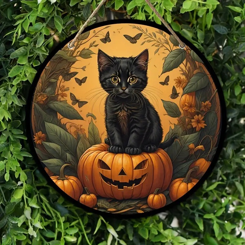 New Cross-border Halloween Retro Black Cat Pumpkin Tag Wooden Front Door Tag Corridor Wall Decorations Tag