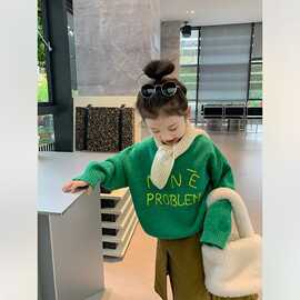 儿童韩版毛衣秋冬季女童网红字母绣花针织衫洋气百搭森系时尚毛衫