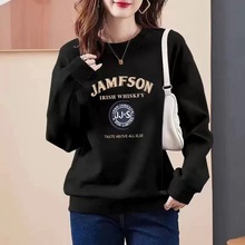 韩版复古字母印花圆领卫衣女加绒加厚秋冬新款慵懒bf宽松休闲上衣