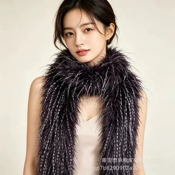 New imitation peacock feather scarf for women, Korean style, versatile, warm winter fur scarf, long fur shawl