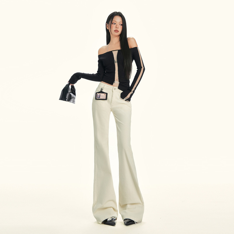 Off-White Low-Waist Bootcut Jeans for Women 2025 Autumn and Winter New Sexy Slim Fit Stretch Slimming Look Flared Pants