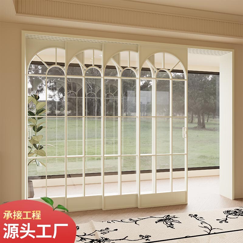 Opk Perfect System Kitchen Sliding Door French Retro Door Three-Link Aluminum Alloy Balcony Partition Sliding Door Customization