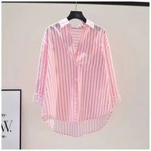 欧美外贸跨境条纹竖宽松衬衣女外穿常规袖时尚休闲长袖衬衫夏夏