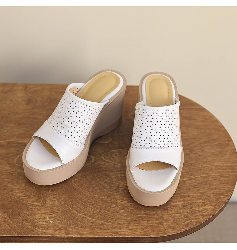 Dép sandal nữ quai chữ V đế xuồng cao gót 9 cm, phối váy dạo phố — màu trắng ngà, màu mơ chi tiết 18