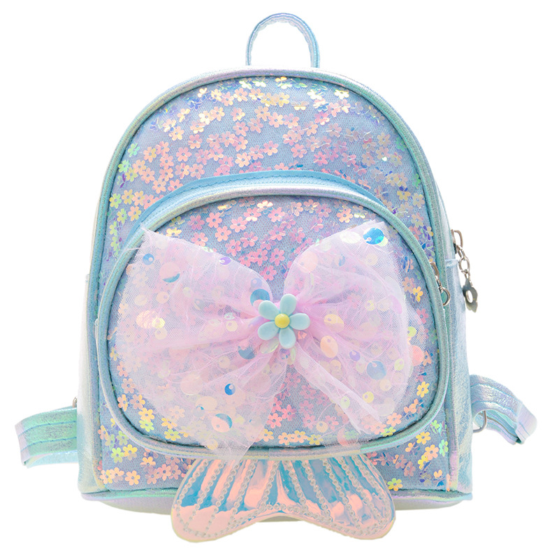 Mochila de moda para niños con lentejuelas Estilo coreano Kindergarten Bow Fishtail Schoolbag Comercio exterior Mini Mochila pequeña para niña