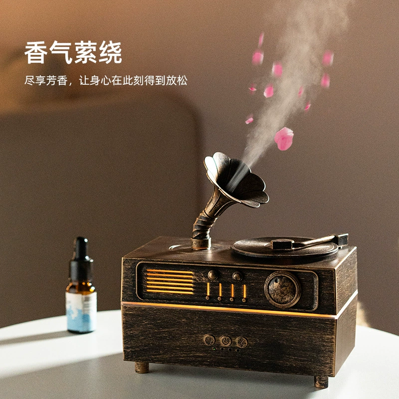 Retro rotating megaphone, colorful humidifier, ultrasonic aroma diffuser, bluetooth