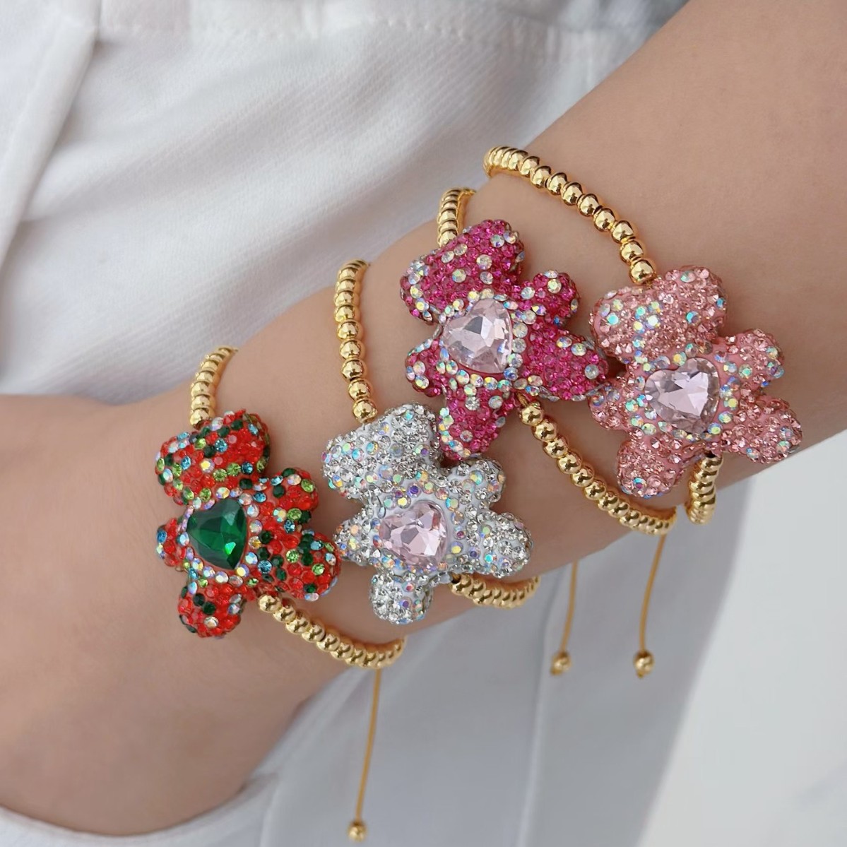 25g Weight Crystal Inlay Material Wholesale Jewelry Casual Elegant Cute Bear Artificial Crystal Copper Crystal Inlay Bracelets
