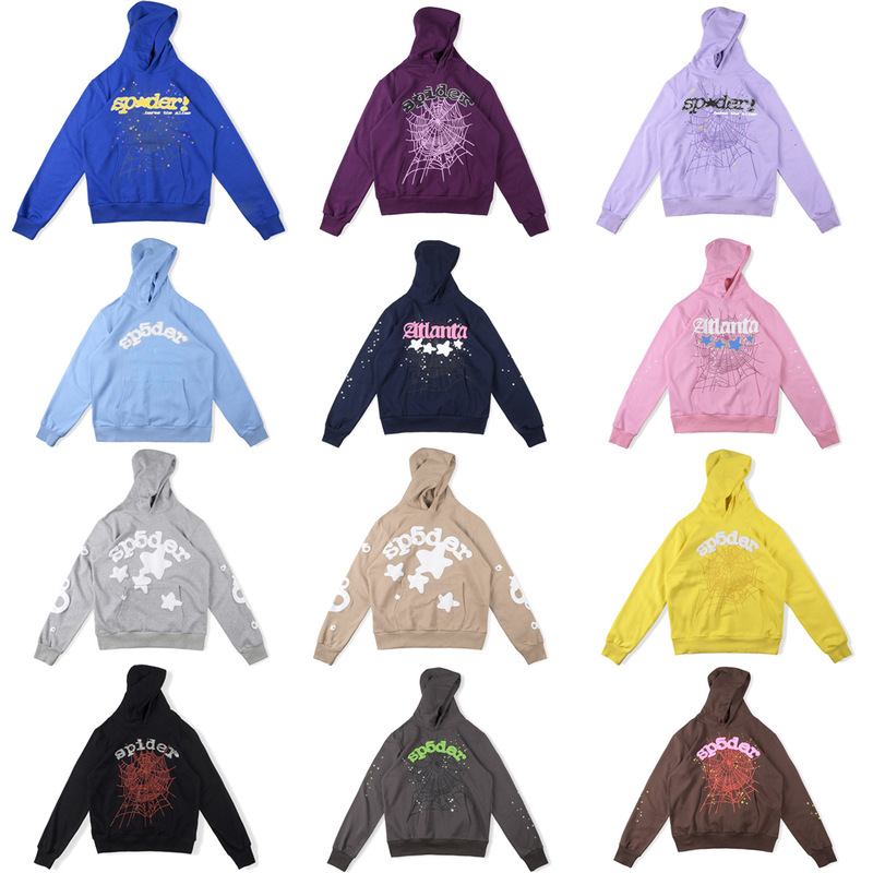 Real Shot of Trendy Brand Spder555450G Terry Fleece-Lined Hoodie Sp5Der High Version Sweatshirt Long Sleeve