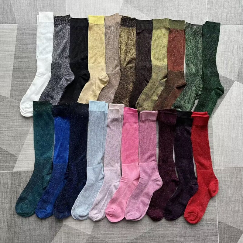 Japanese Style Thin Vintage Gold and Silver Silk Mid-tube Socks Breathable Invisible Silver Onion JK Socks Trendy Mori Style Bright Silk Pile Women's Socks
