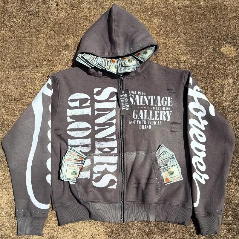 Men's Clothing Harajuku Retro High Street Cardigan Jacket Top American Hip Hop Trend Street Zipper Sweatshirt Unisex_viptrois.com