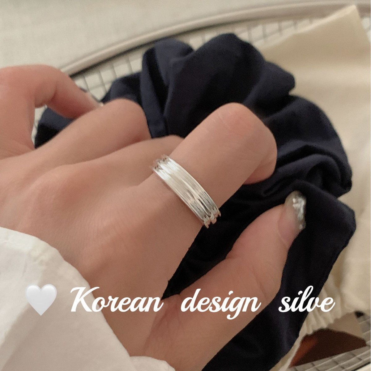 韓國Ins風小眾銀飾品 S925純銀簡約紋理戒指開口可調節高級感女