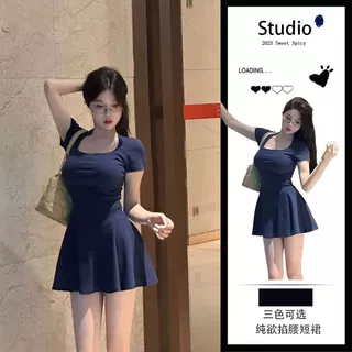 小个子A字短裙夏季韩版新款纯欲收腰显瘦时尚气质连衣裙女装批发