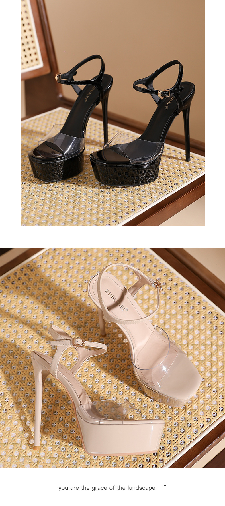 Sandal cao gót hở ngón trong suốt gót nhọn 12 cm — Hình khỏa thân-12cm chi tiết 8