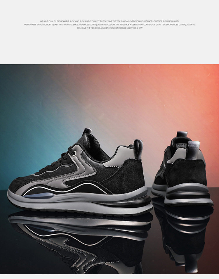 Giày thể thao nam da lì cổ thấp đế dày chống thấm chống trơn, giày sneaker thường ngày — ABC220 màu xám, ABC220 màu đen chi tiết 4