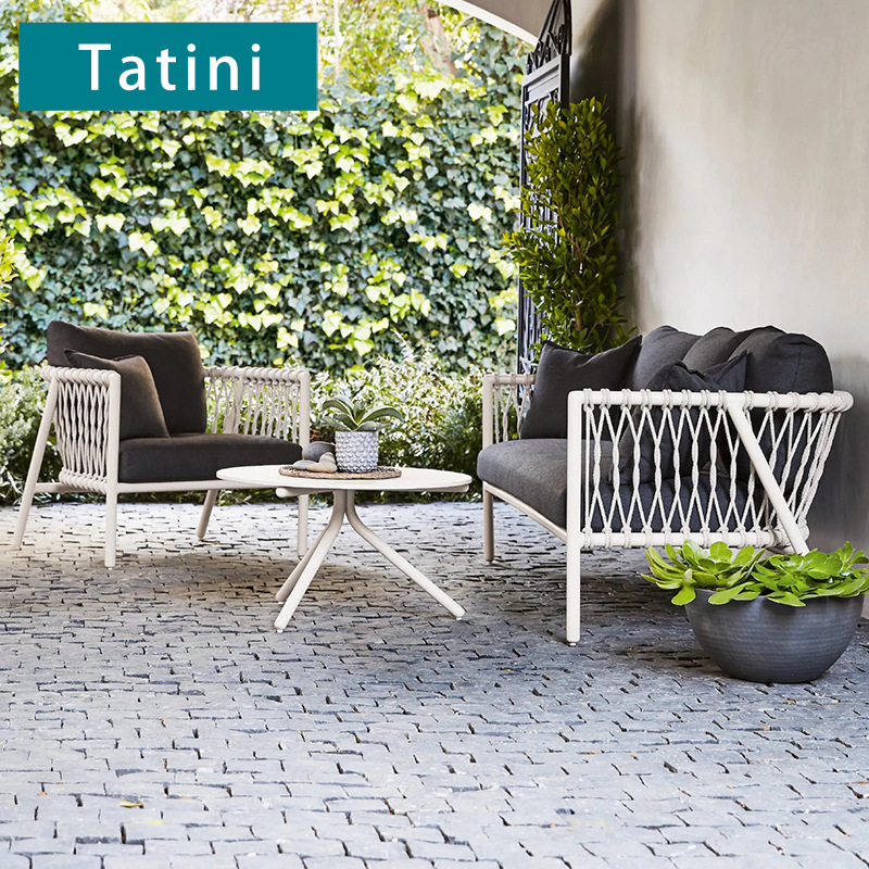 Ocio al aire libre sofá patio aleación de aluminio ratán sofá al aire libre balcón cuerda Mesa té combinación sol muebles de habitación