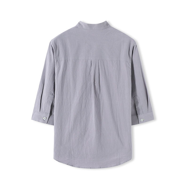 LAZADA跨境 2021夏季七分袖衬衫男装潮牌日系 复古男士短袖衬衣