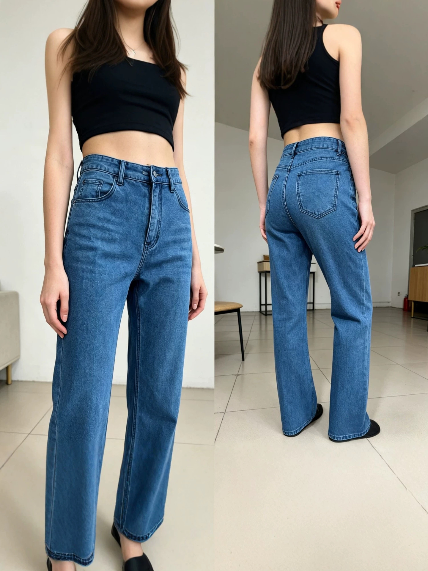 Jeans de Pierna Ancha para Mujer de Mezclilla de Algodón, Cintura Alta y Corte Recto para Uso Casual image 5