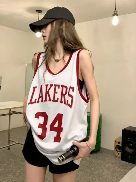 Summer women's sports basketball tank top, polyester, quick-dry, loose, sleeveless jersey, street style, printed tank top for outdoor wear