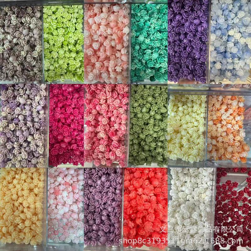 Wholesale shell powder embossed three-dimensional small rose flower horizontal hole multi-color headwear hairpin DIY jewelry accessories materials