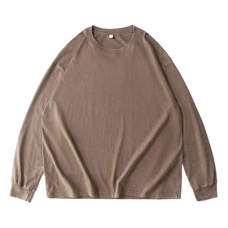 Oscuro estilo hip-hop americano viejo retro cuello redondo camiseta de manga larga para hombres otoño invierno nuevo suelto innings versátil camiseta de base