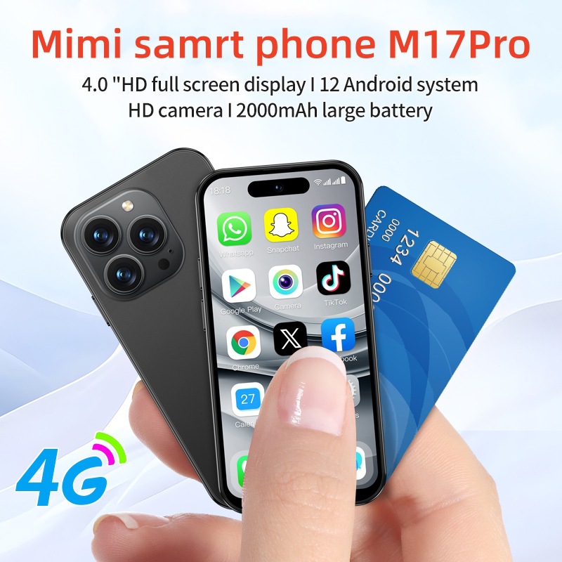 谷歌商店4G网络安卓12薄迷你灵动岛4.0屏M17PRO智能小手机多频段