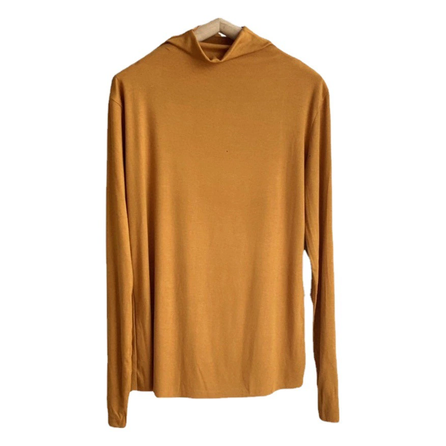 Женская базовая футболка с воротником-стойкой в девяти цветах, осень-зима 2025, топ с эффектом «второй кожи», высокоэластичный облегающий топ с длинным рукавом, универсальный стиль.